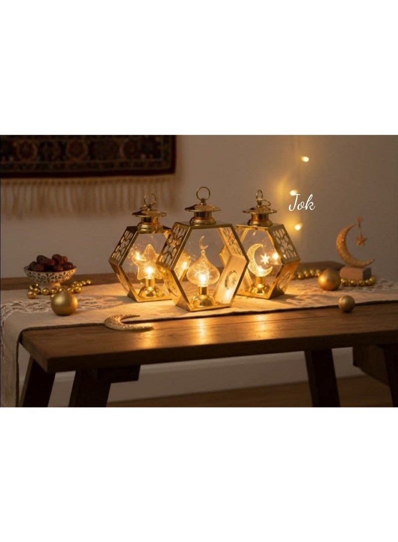 طقم فوانيس رمضان معدن 3 قطع – هلال ونجمة وجامع بتصميم أنيق - Image 1